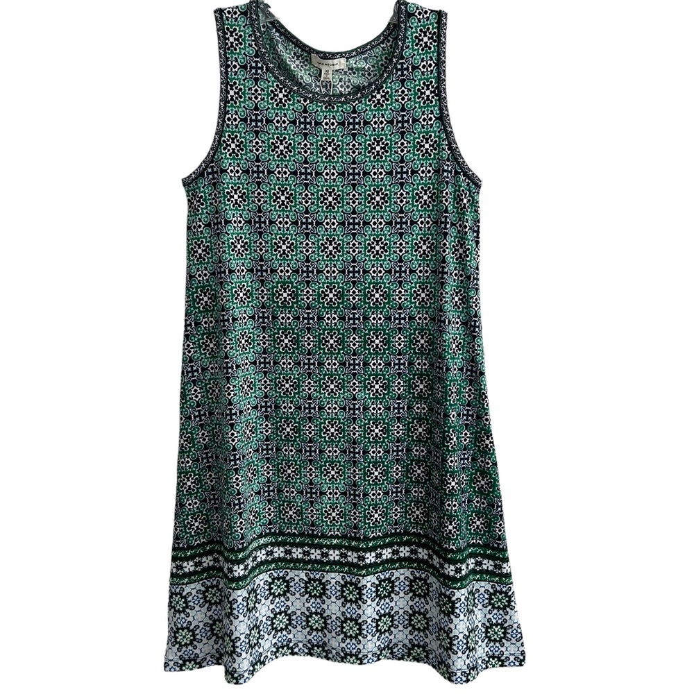 NEW Max Studio Navy/Green Moroccan Tile Sleeveless Dress XS